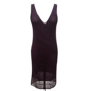NWT Mango MNG Lurex openwork knit dress Burgundy Size Small
